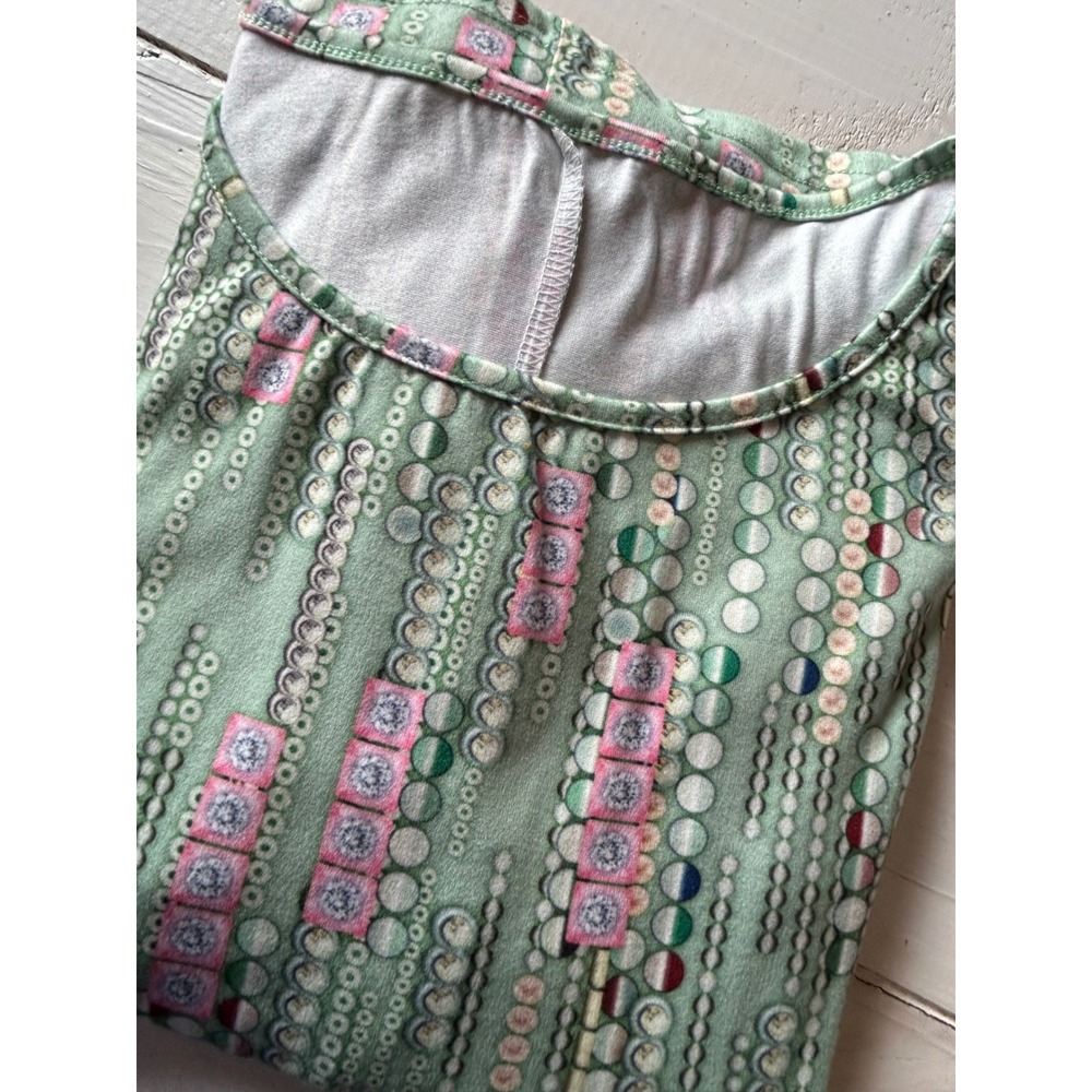 Sage Green Geometric Print Short Sleeve T-Shirt Midi Dress with Pockets M